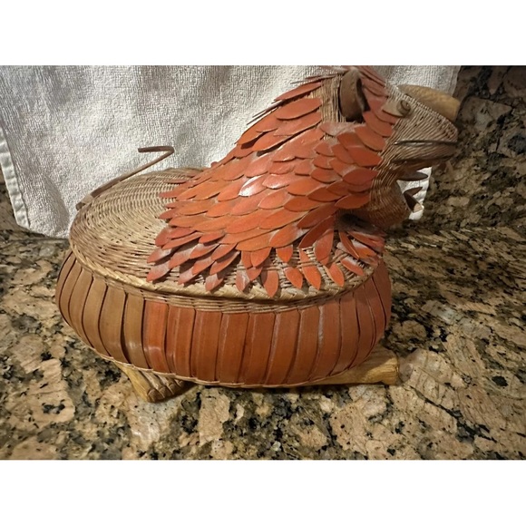 Vintage Shanghai Handicrafts Woven Wicker Wooden Foo Dog Red Lion Basket - Picture 8 of 16
